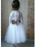 White Lace Flower Girl Dress With Sequin Sash